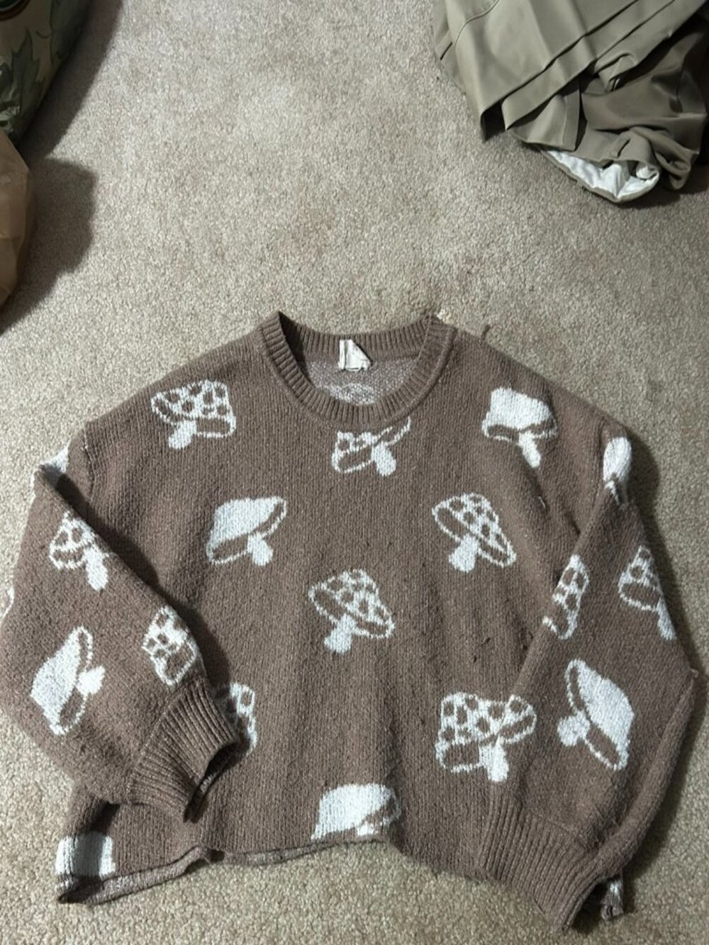 Women's Hippie Rose Crop Top Sweater Mushrooms